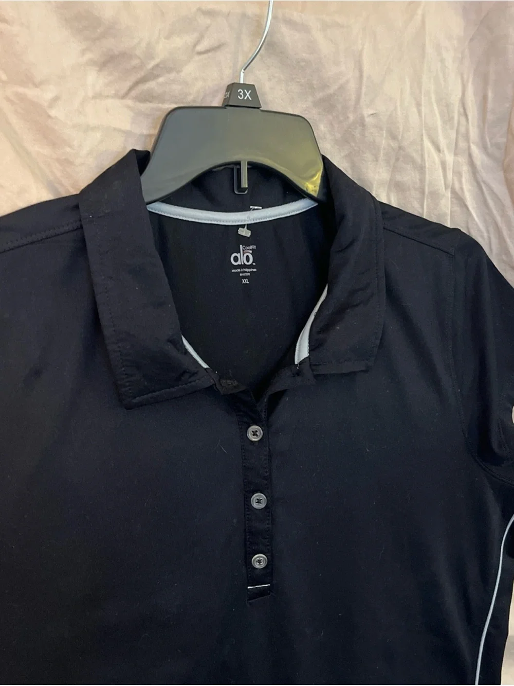 Alo Sport CoolFit Black Performance Polo Shirt 2XL White Trim Golf Tennis